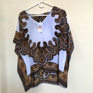 NWT Michael Kors Women's WHITE - PAISLEY Kaftan Top Blouse size small NWT $120